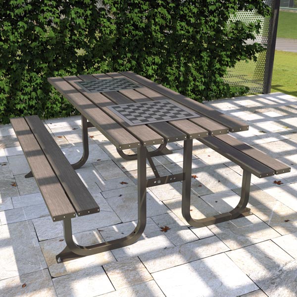 Timber-Aluminium Picnic Table with Chess Board Inserts