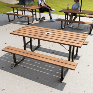 Heavy Duty Standard Picnic table with Timber-Look Battens and Umbrella Hole