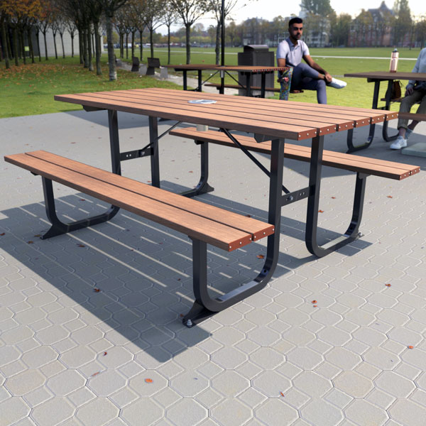 Standard Picnic Table with Umbrella Hole and Timber-Look Aluminium Battens