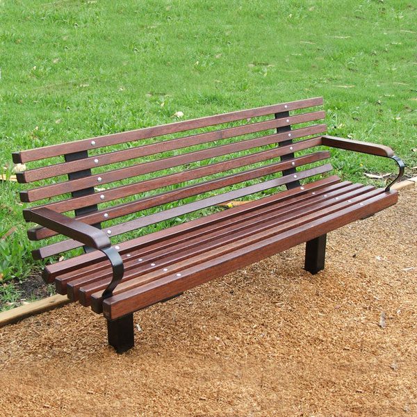 Heavy duty solid timber seat with back and armrests