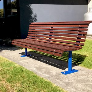 Curved Park Seat with timber battens, powdercoated frames
