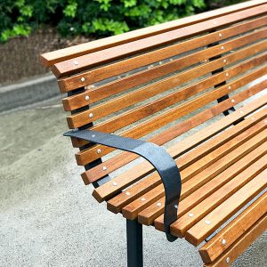 Curved Park Seat with armrests and timber battens