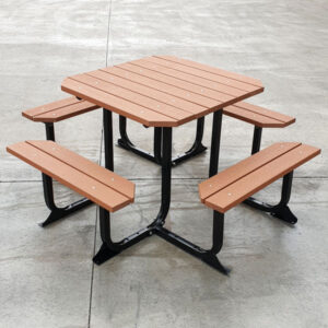 Square picnic table with powdercoated frame and Enviroslat battens