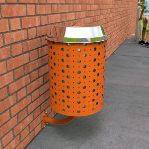 Wall mounted bin, Powdercoated, stainless steel top, Galvanised Liner