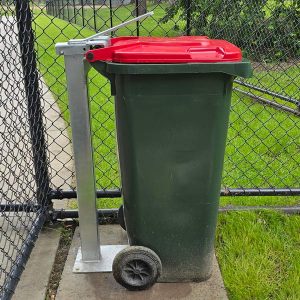 Wheelie Bin Security Post with lid limiter and lock
