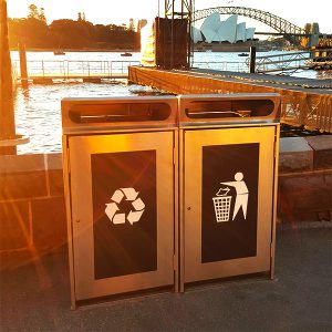 Stainless steel bin enclosures in Sydney Harbour