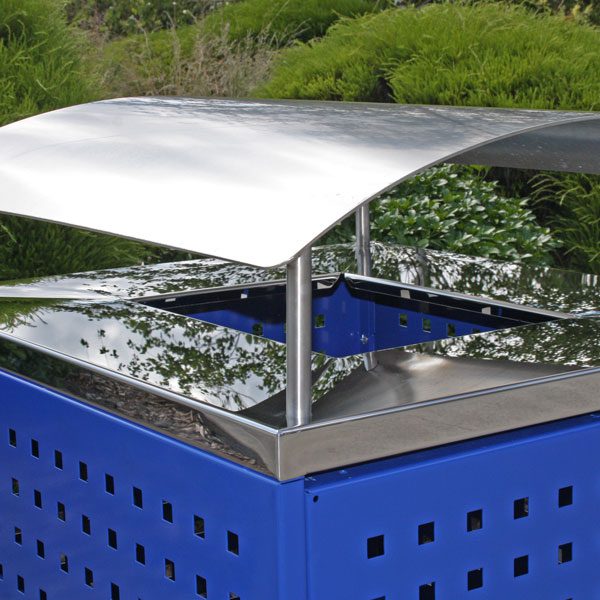 Stainless steel canopy on a wheelie bin surround