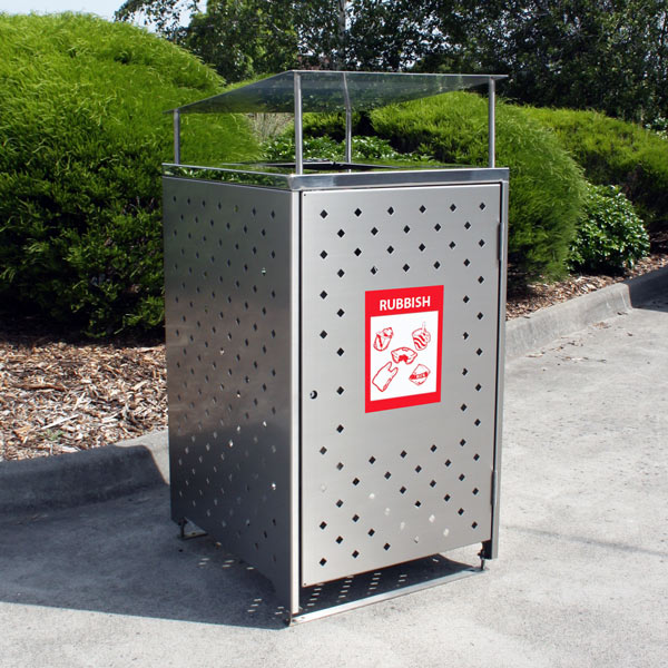800 series bin surround with flat canopy, all stainless steel