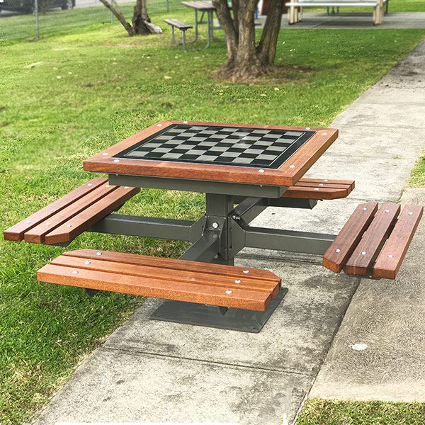 Deluxe outdoor chess table setting
