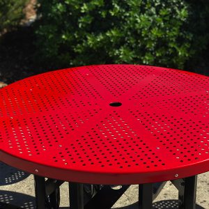 Round steel outdoor table setting