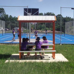 School Shaded Table solution overlooking sports court in Townsville QLD