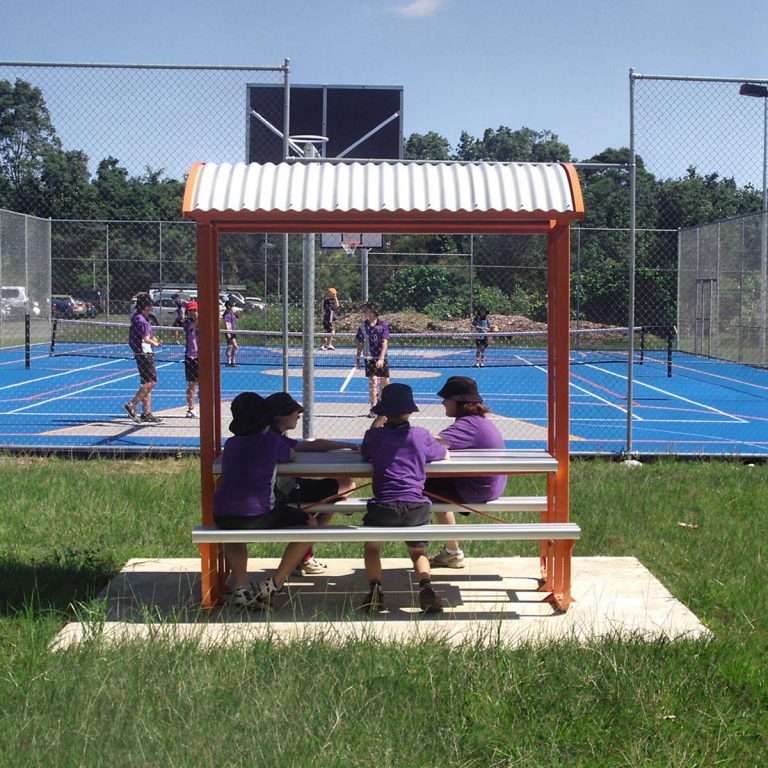 School Shaded Table solution overlooking sports court in Townsville QLD