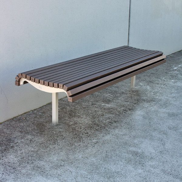 Curved park bench seat with plastic battens