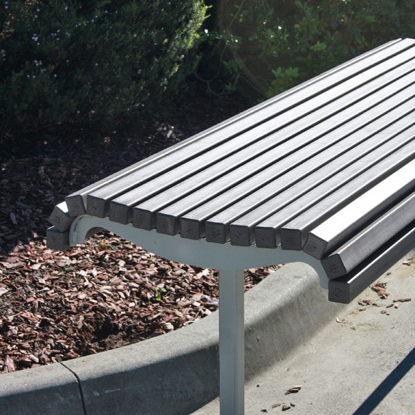 Recycled plastic battens on a curved park bench
