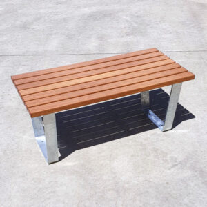 Freestanding Park Bench with mild steel galvanised frame and spotted gum battens