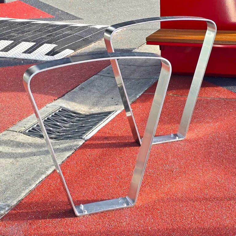 Stainless Steel Bike Rack on red painted ground