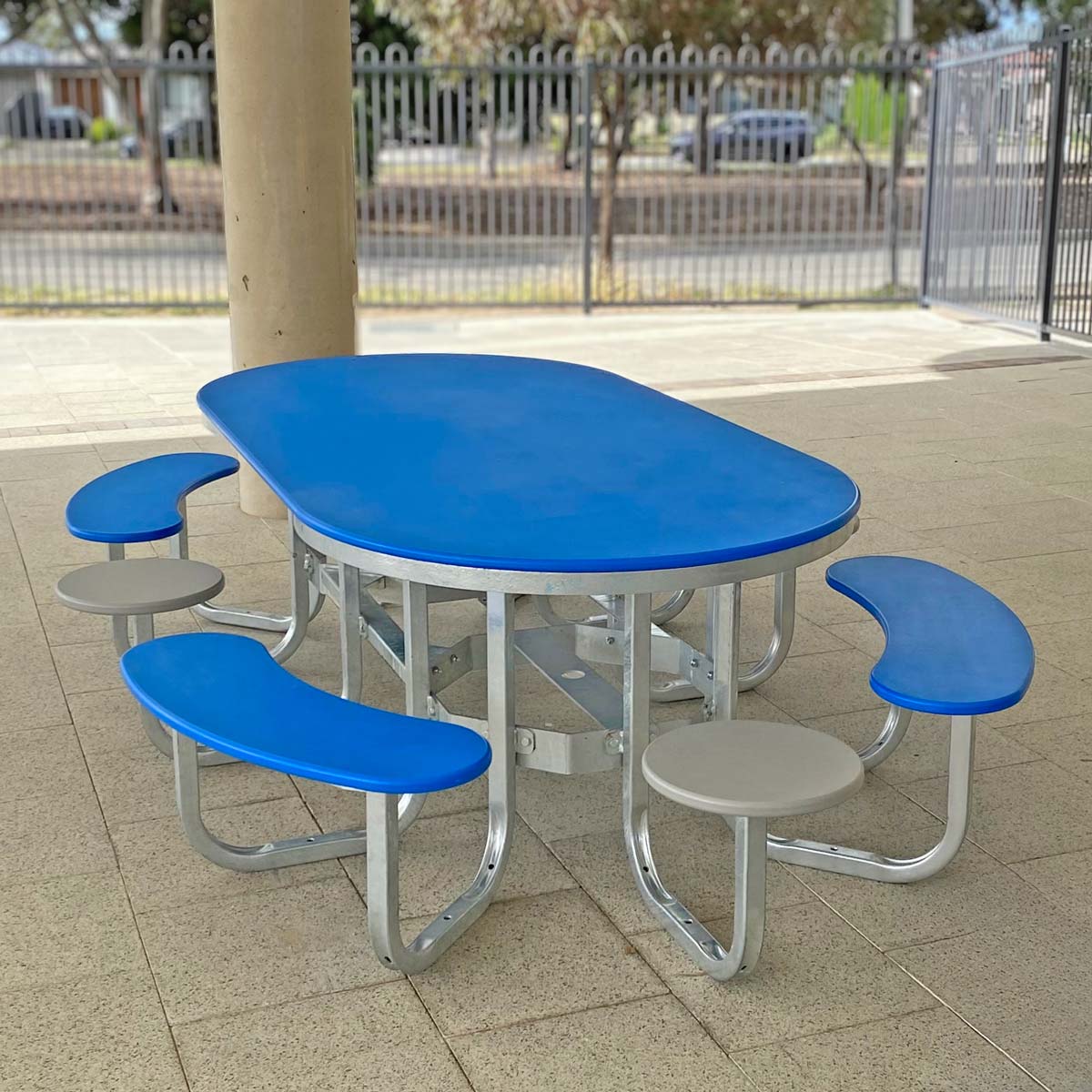 Large Outdoor Table Setting with Recycled Plastic Tops in a School Ground