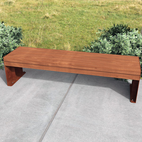 Commercial Outdoor Bench, Spotted Gum Battens, Weathering Steel Frames