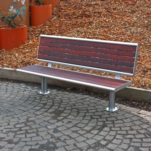 Commercial park bench in stainless steel and timber