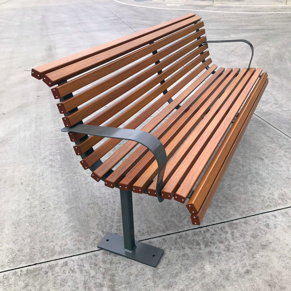 Park seat with back, Timber-look battens, powdercoated frames