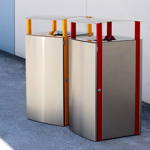 Stainless steel bin surrounds with curved canopy