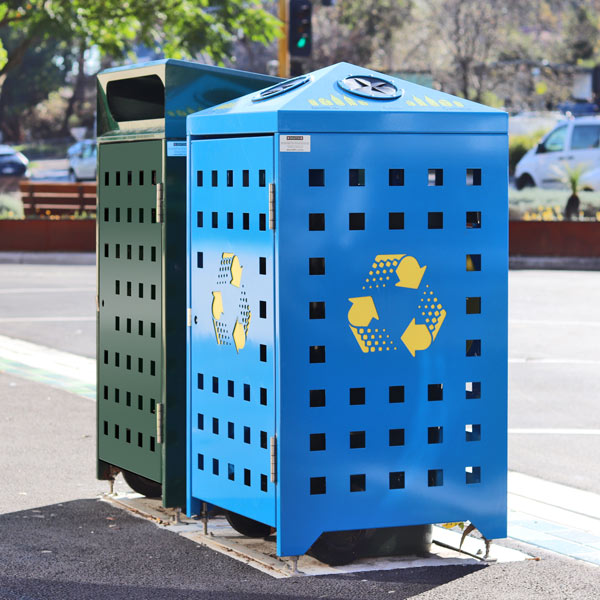 Bin with laser cut recycle logo