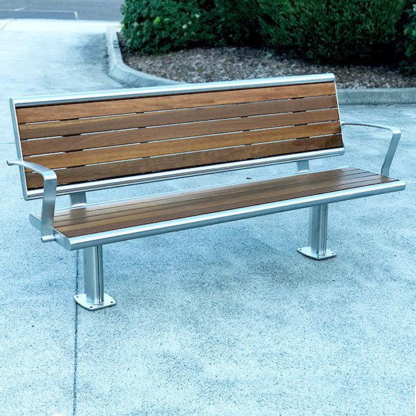 Stainless steel street seat with inlaid battens
