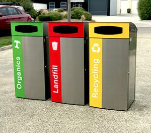 Infinity series bin surrounds with waste separation signage