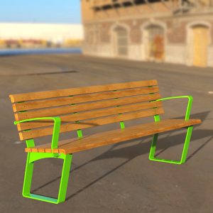Vibrant coloured park seat with armrests