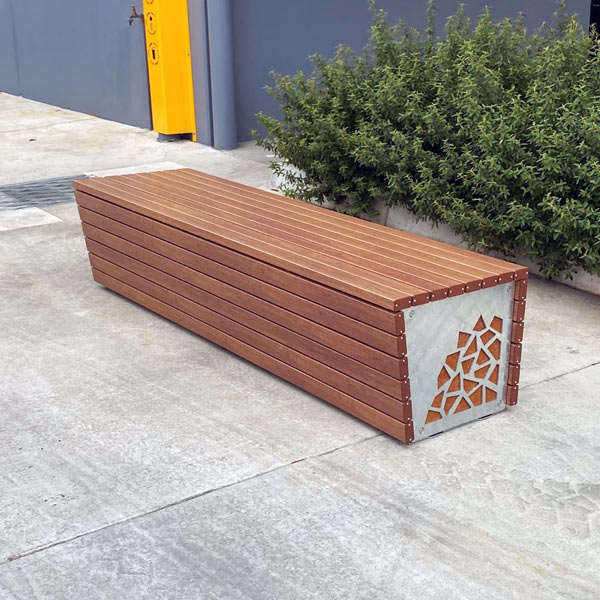 Custom Outdoor Bench, Timber-Look Battens, Corten and galvanised mild steel