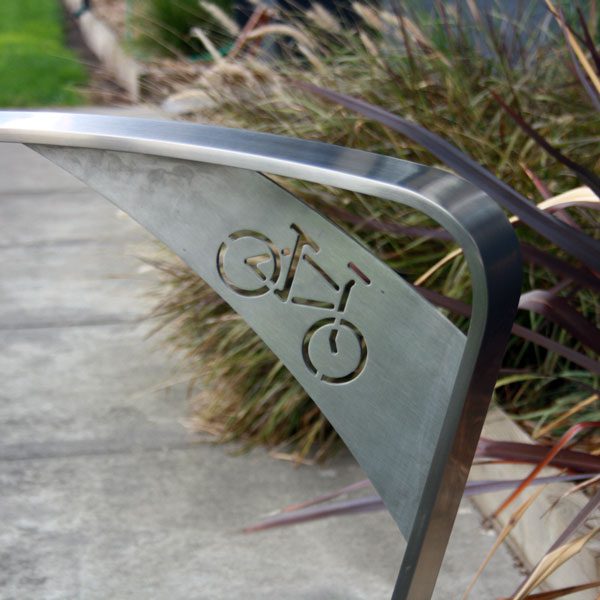 Bike rail with custom laser cut gusset