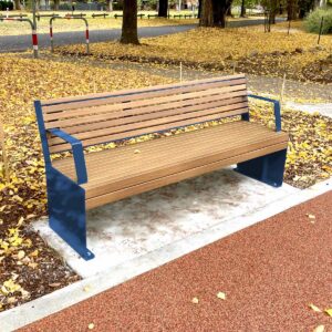 Heavy Duty Park Seat at Myrtleford Park with Autumn Leaves