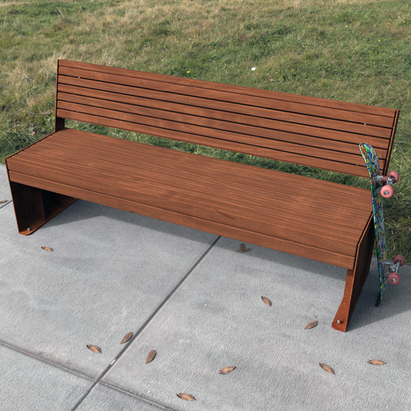 Hobart Park Seat with Back Weathering Steel and hardwood
