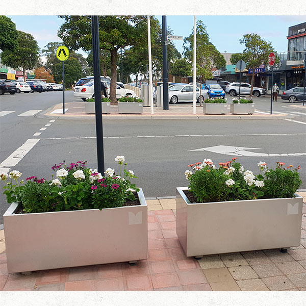 Hamilton Stainless Planters used as Barriers