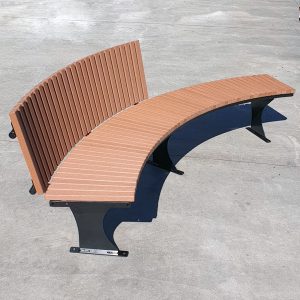 Curved outdoor bench, Enviroslat battens, fin legs