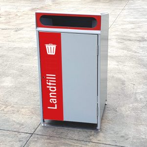 Bin Enclosure, Powdercoated panels, red sign and cover plates