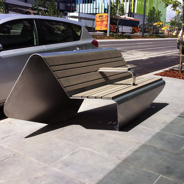 Custom Street Seat, Stainless Steel and Composite battens