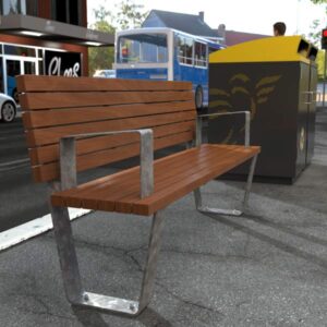 Galvanised Mild steel and spotted gum street bench