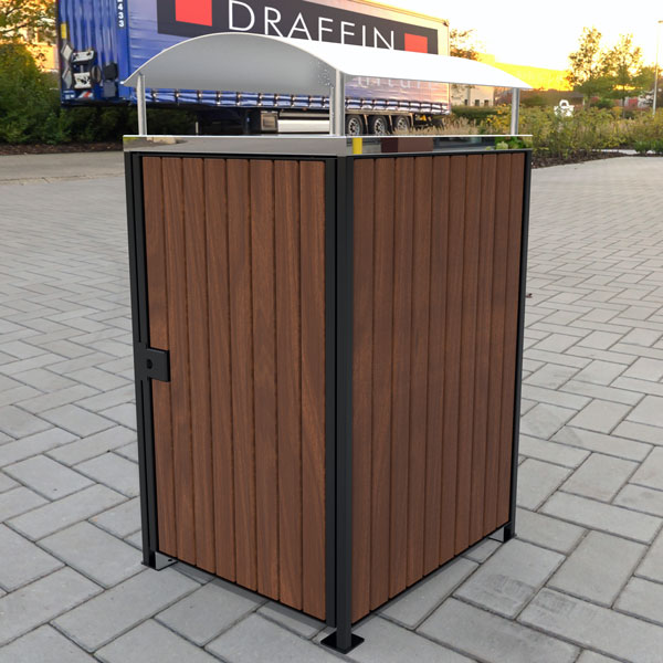 Timber clad bin surround with canopy