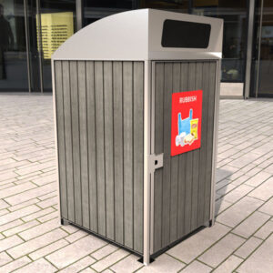Timber-look aluminium clad 900 series bin surround with curved cover