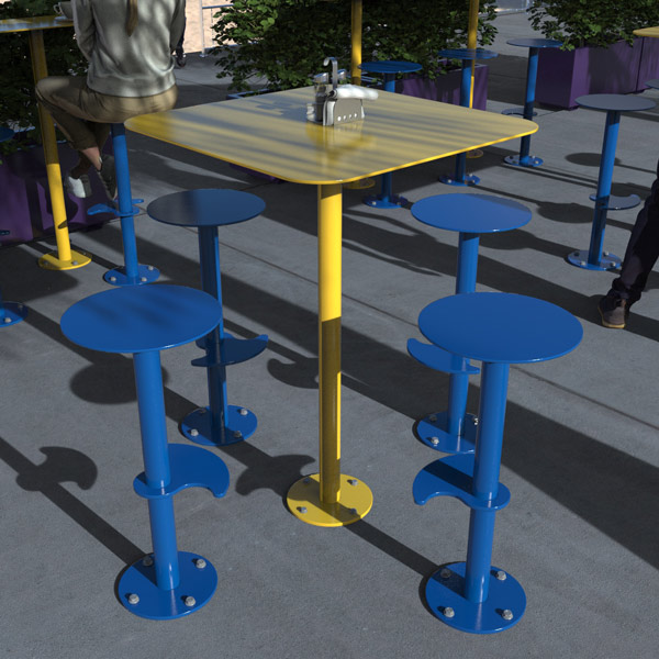 All Steel Square Bar Height Table and Bar Stools