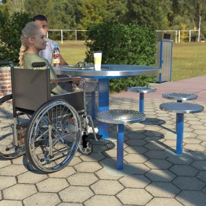 Round Wheelchair accessible outdoor table setting