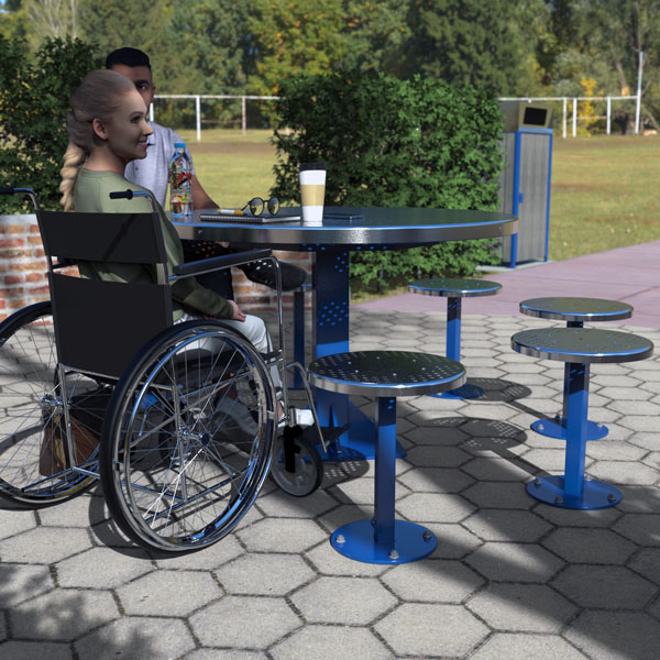 Round Wheelchair accessible outdoor table setting