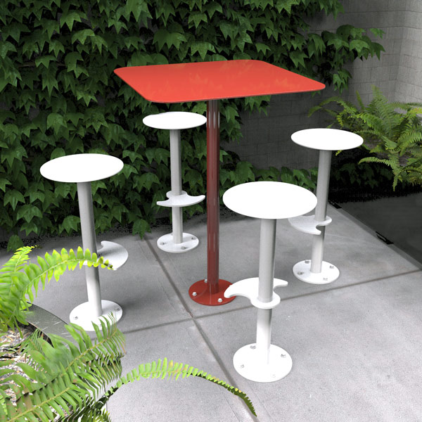 Outdoor steel bar tables and stools