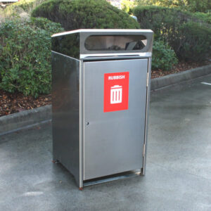 Stainless steel bin surround with powdercoated frogmouth cover