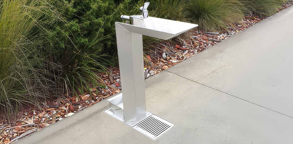 Inground Public Stainless Steel Drink Fountain with Dog Bowl at Park in NSW Highlands
