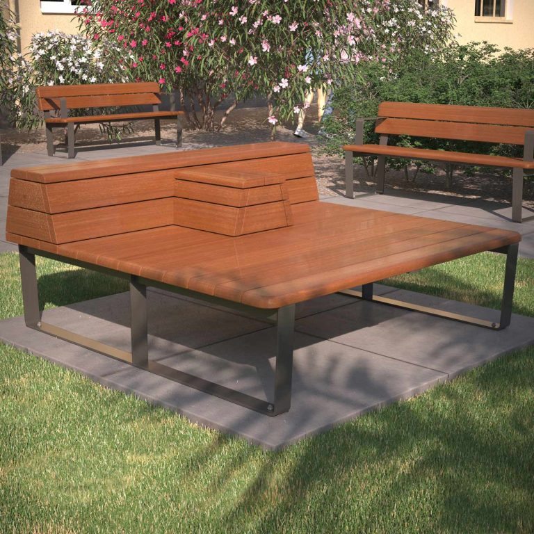 Public Platform Bench with Backrest