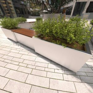 Hamilton Commercial Planters and Benches in a business park courtyard