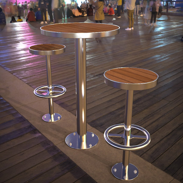 Bar Height Round Cafe Table Setting with Bar Stools