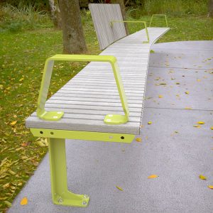 Long Modular Park Bench with Extra Large Central Curve amongst Straight Ends